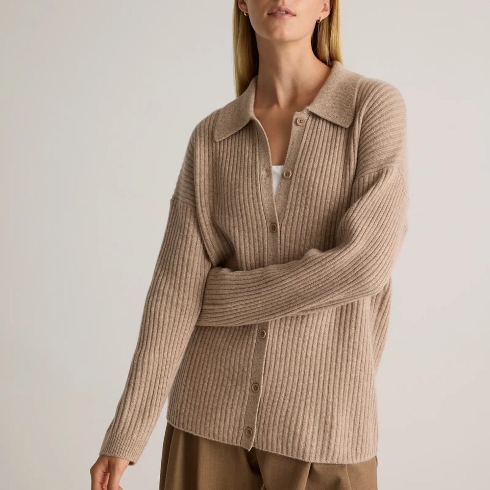 Mongolian Cashmere Wide-Rib Oversized Collared Cardigan